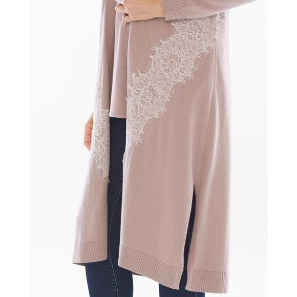 Soma Women's Long Knit Duster Cardigan Lace‎ Trim Pink Size Medium - Picture 3 of 9